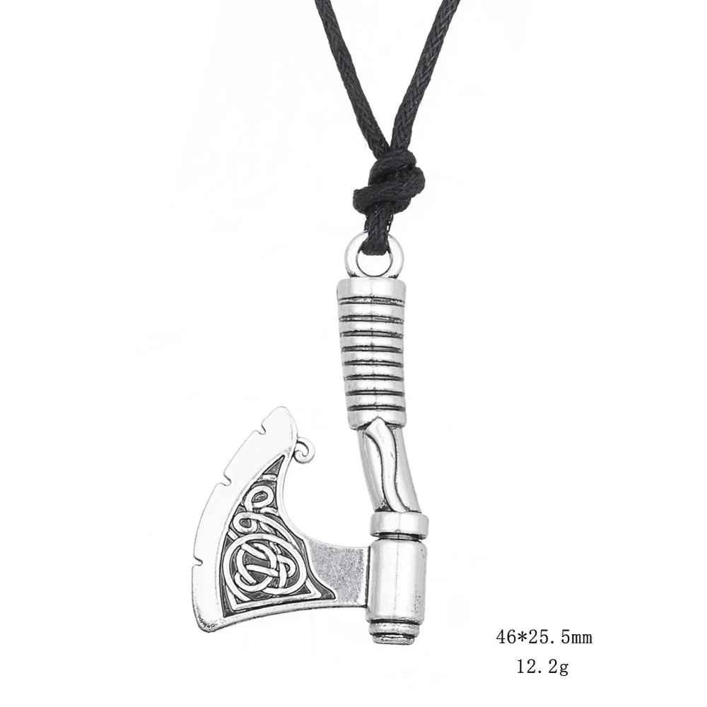 Fashion Zinc Alloy Antique Silver Metal Jewelry Black Wax Cord Wiccan Dainty Viking Axe Charm Pendant Men Necklace for Men