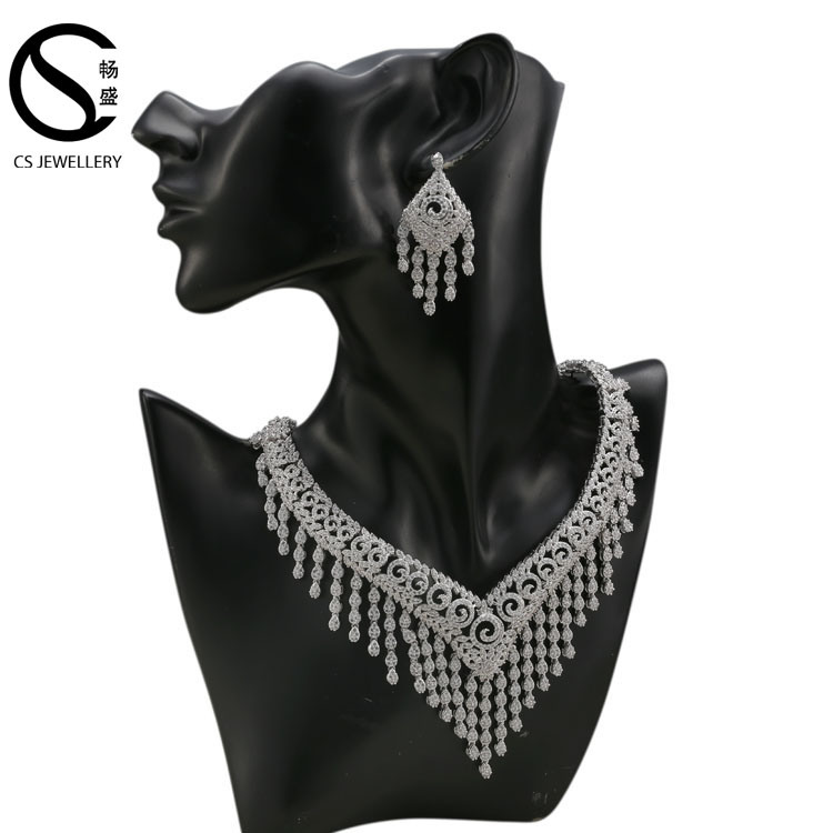 B30011 Bollywood Style Necklace Set American Diamond CZ Heavy Bridal Jewelry Set