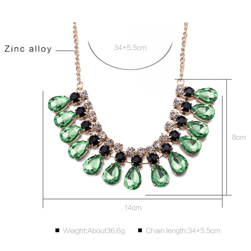 Glass Stone Women Crystal Necklace Green Crystal Water Shape Necklace