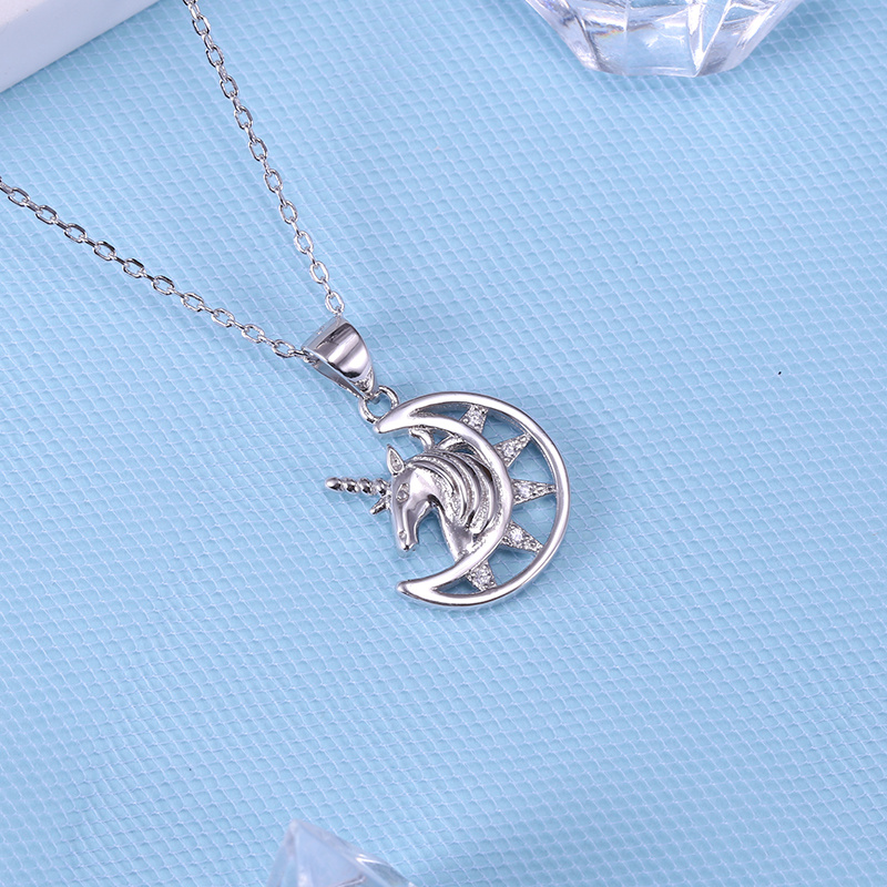Personalized Animal Jewelry Inital Necklace Circle Unicorn Silver Plated Pendant Necklace