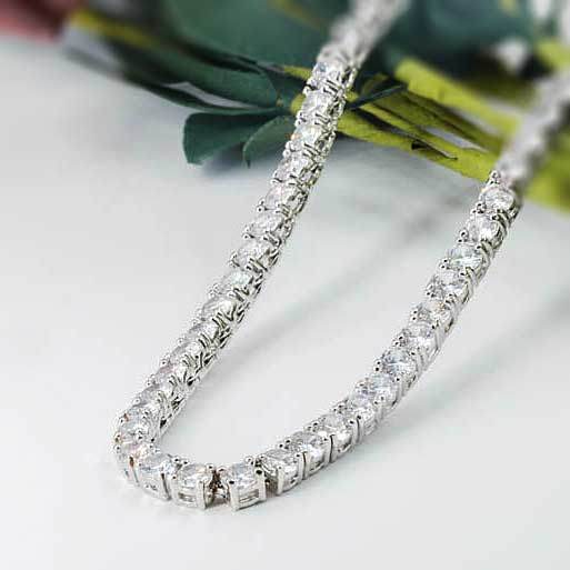 18K White Gold Plated 4.00mm Round Cubic Zirconia Classic 925 Woman Tennis Necklace 18 Inch