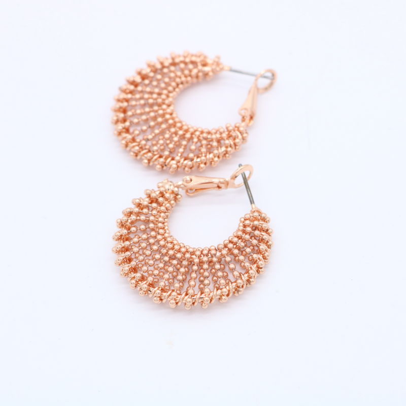 Fashion Jewelry Rose Gold Beaded Fan Earrings Hoop
