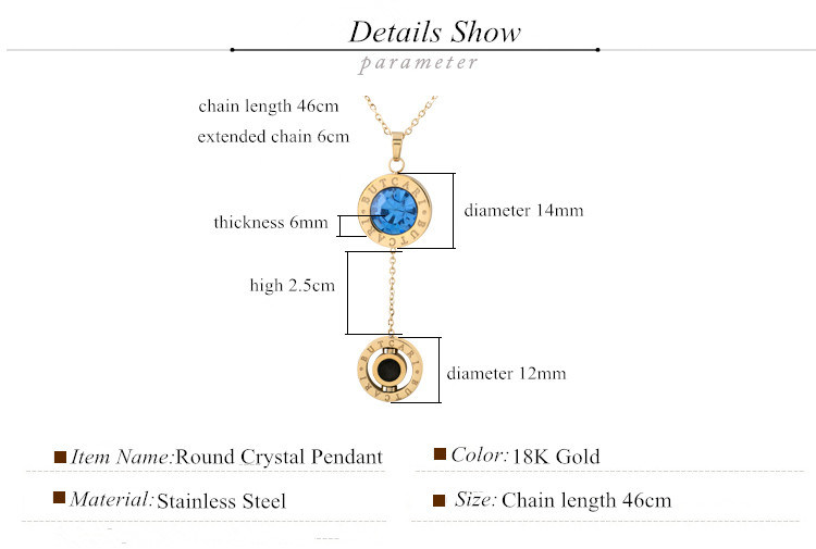 Stainless Steel Women's Jewelry Fashion Round Crystal Charms Necklace Pendant