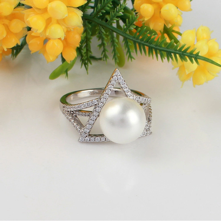 925 Silver Jewelry Hotselling Silver Pearl Jewellery Triangle Shape Ring