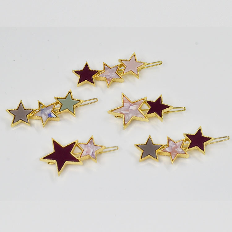 Star Shape Hairpin Gold and Acrylic Fashion Hair Clip for Girls
