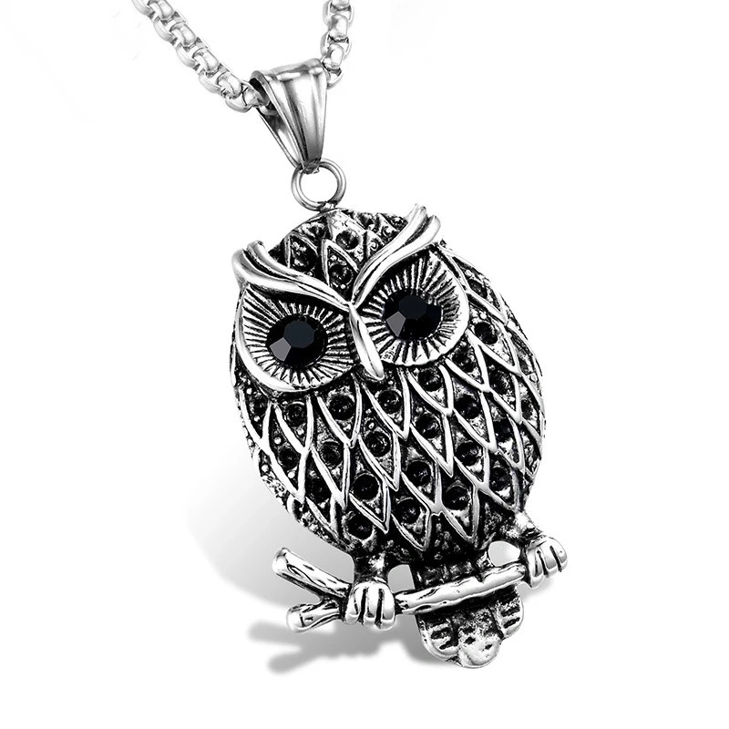 Fashion Stainless Steel Jewelry for Men Necklace Owl Shaped Diamond Boy Pendant Necklace
