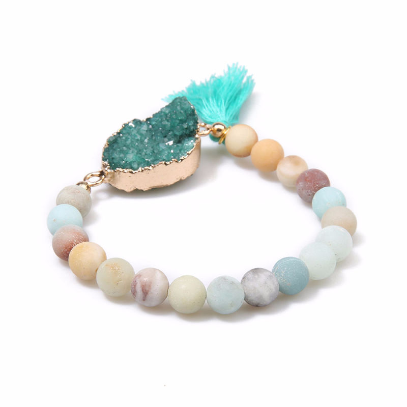Natural Colored Druzy Stone Bracelet, Tassel Bead Bracelet