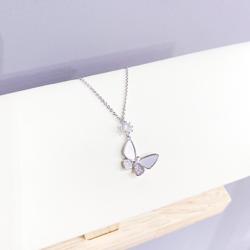 Fashion Diamond Shell Butterfly Necklace Silver Pendant Butterfly Necklace 925 Silver