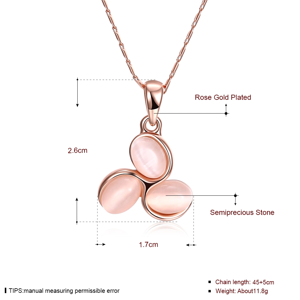 Rose Gold Plated Semiprecious Stone Pendant Women Necklace