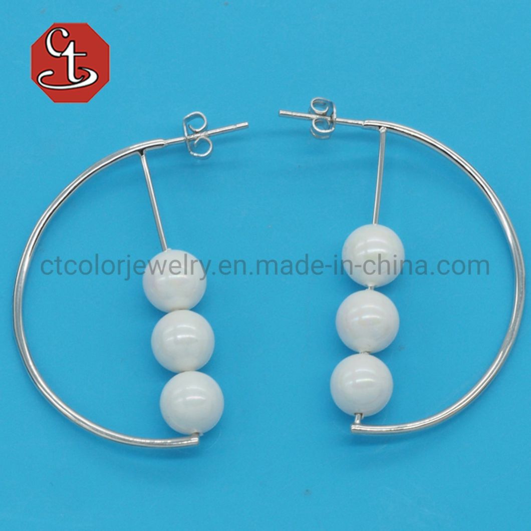 Simple Silver Earring White Shell Pearl Geometric Metal Earrings