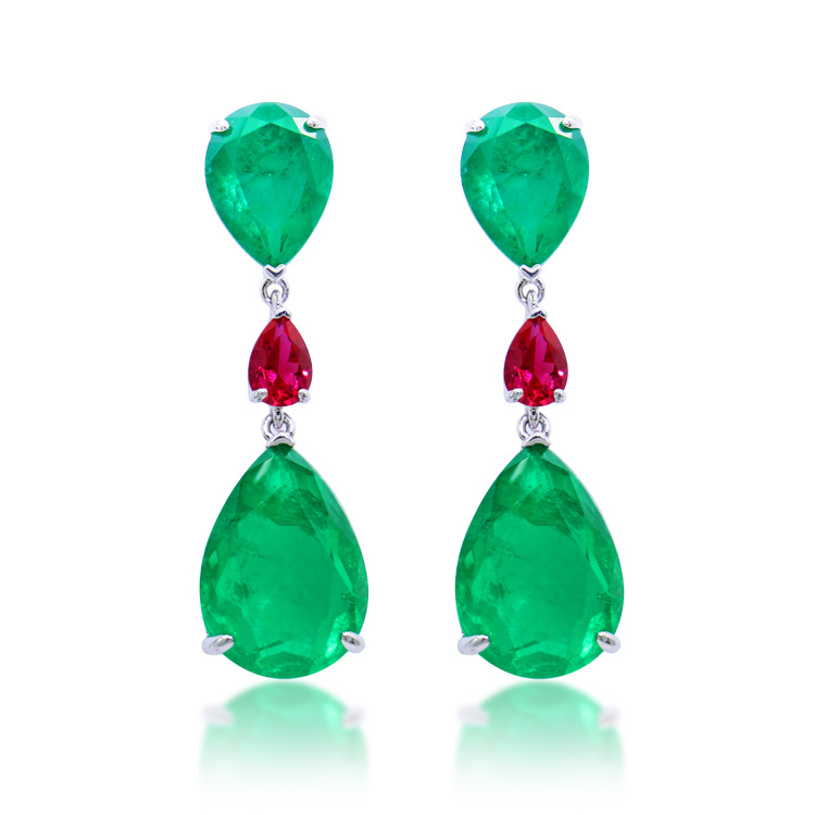 Emerald and Ruby Stones Earrings Love Earrings