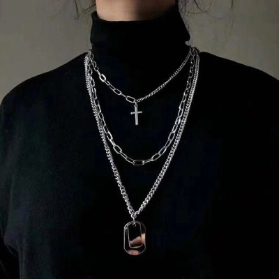 Hip Hop Multi-Layered Cross Necklace Fashion Street Style Necklace