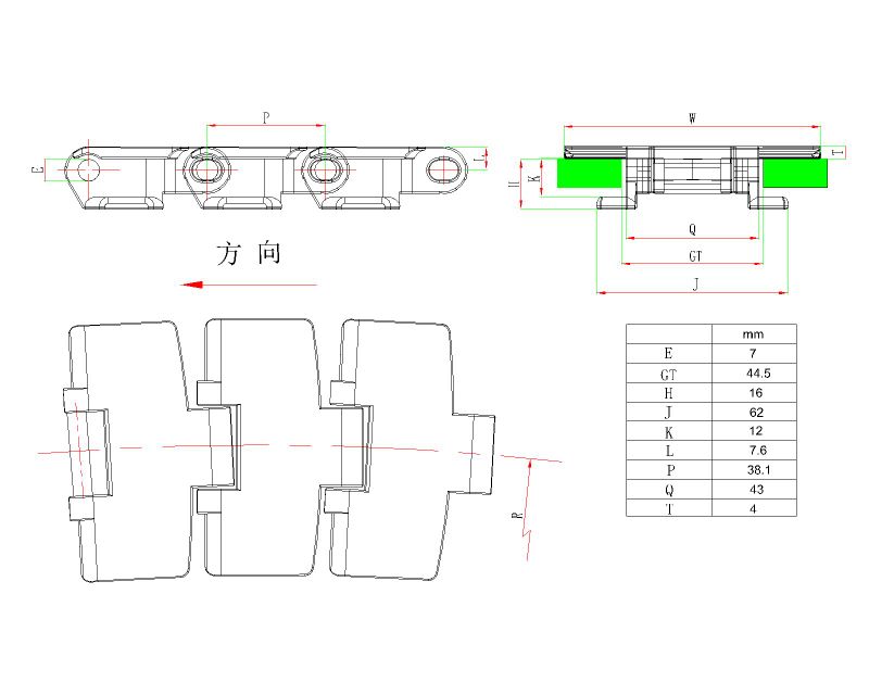 Anti-Static Sideflex Chains for Conveyor Chains (Anti-Static 880TAB-K325)