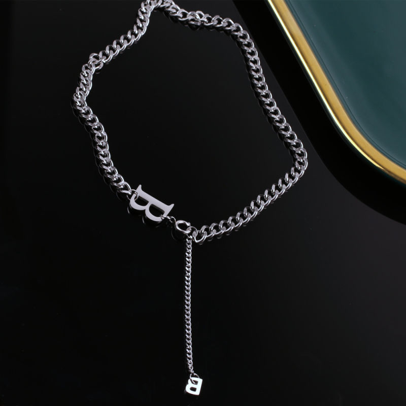 Hot Sale Personality Fashion Accessories Letter B Necklace Retro Hip Hop Metal Titanium Necklace