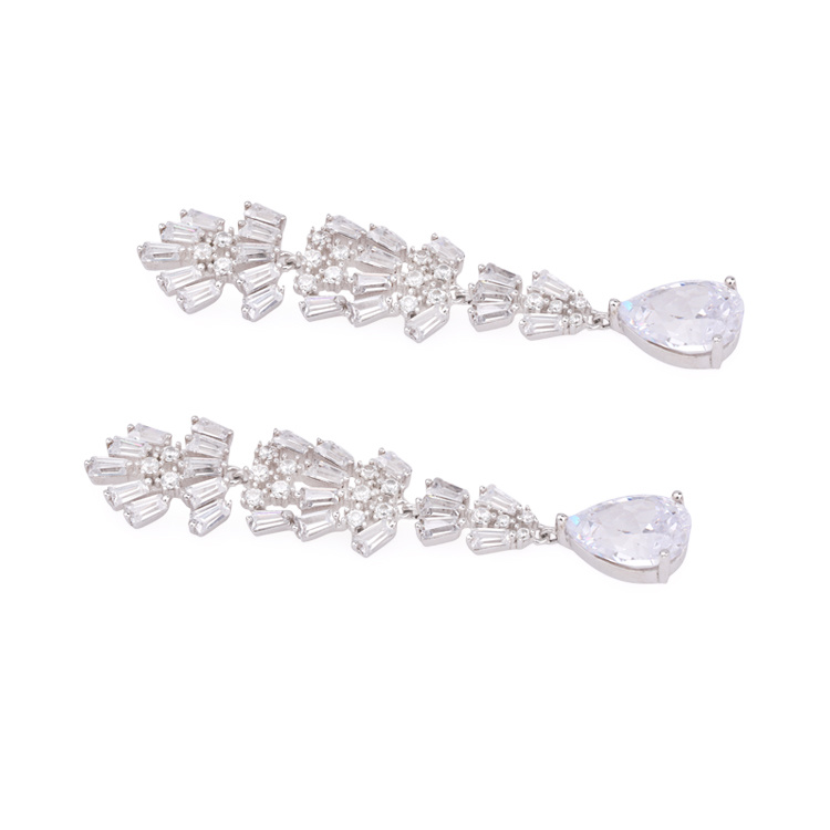 Fashion Tassels Earrings White Stones Drop Long Earrings for Women