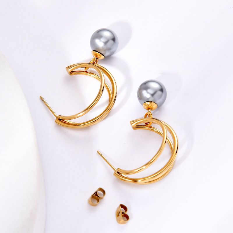 Wholesale Stainless Steel Earrings Fashion Pearl Earring Gold Plated Lady Gift Jewellery Non-Rust