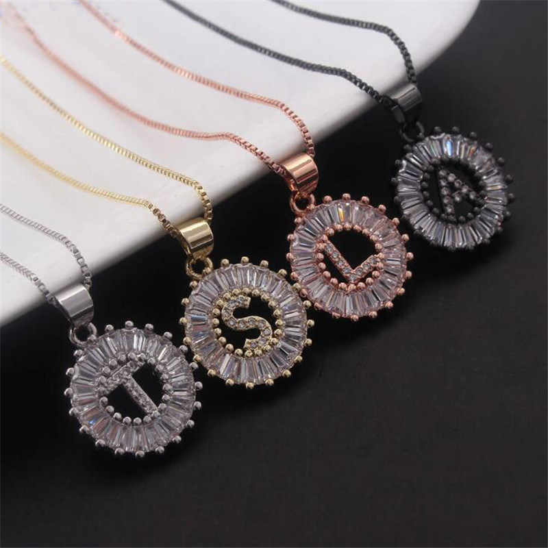 Rhinestone Crystal Alphabet Jewelry Initial Letter Pendant Chain Necklace for Women Girls