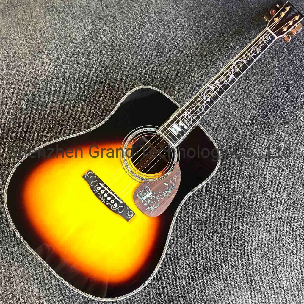 Custom Solid Spruce Top Life Tree Abalone Inlays 41 Inch Deluxe Acoustic Guitar in Sunburst