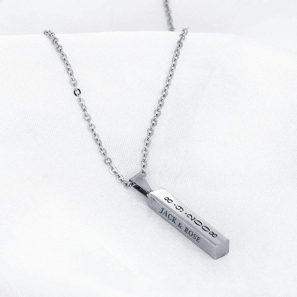 Customized Couple Stainless Steel Necklace Engraved Initial Name Vertical Bar Necklace