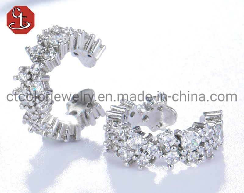 Fashion Crystal Clip Earring Non-Pierced Ear Cuff Dazzling Clear CZ Silver Earring Diamonds Jewelry