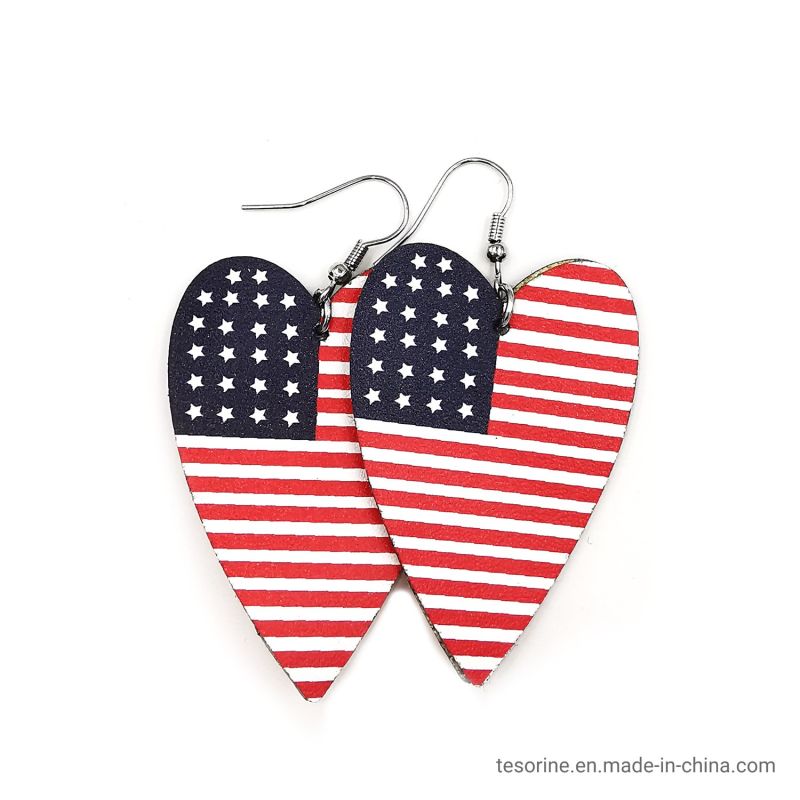 American Flag, Red, White and Blue, Simple Heart PU Earrings Holiday National Day Earrings Simple PU Earrings Leather Earrings