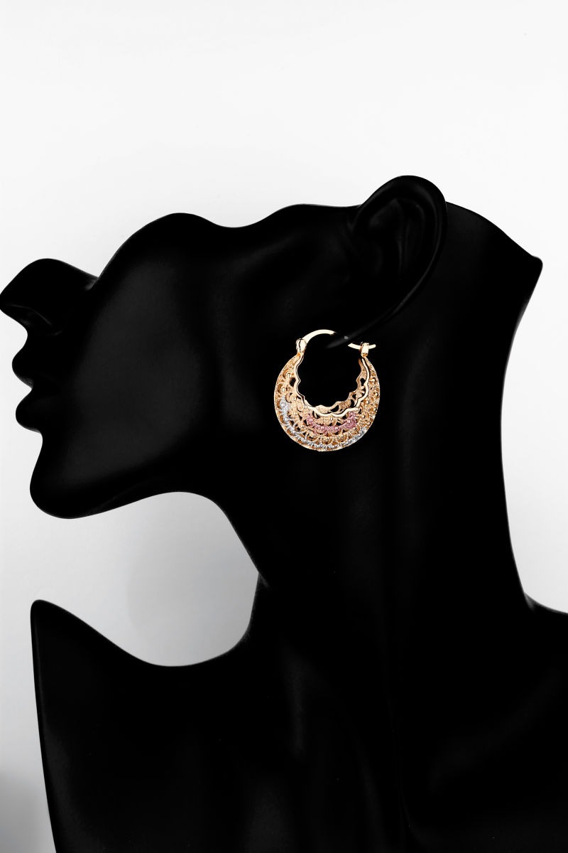 Women Decoration Circle Round Earrings CZ Gold Hoop Earring