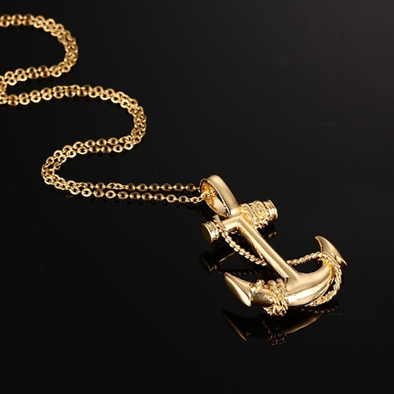 Retro Anchor Pendant Necklace Punk Men Necklace in 18K Gold Filled