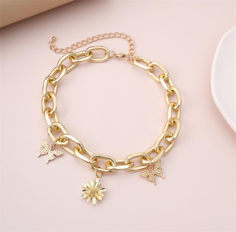 Ins Thick Chain Clavicle Chain Necklace Simple Butterfly Flower Necklace Female