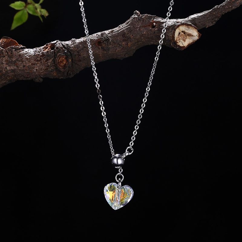 925 Sterling Silver Heart Crystal Necklace with Pendant