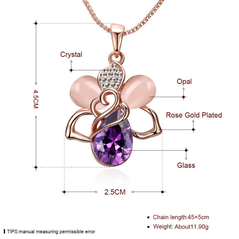Rose Gold Pendant Crystal Necklace Glass Pendnat Girls Fashion Necklace