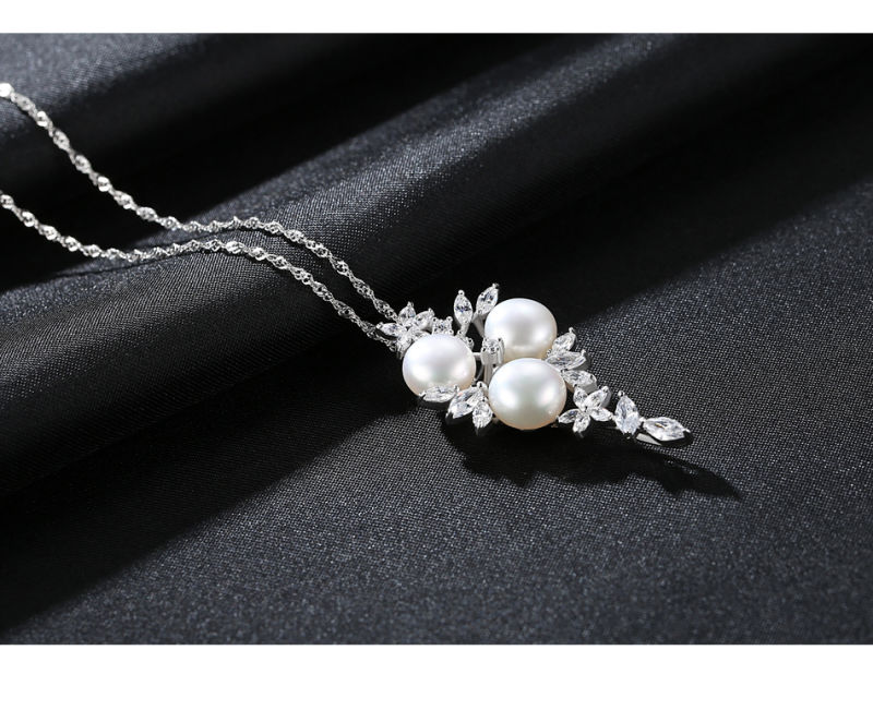 S925 Silver Freshwater Pearls Pendant Necklaces with Dangle Blossom