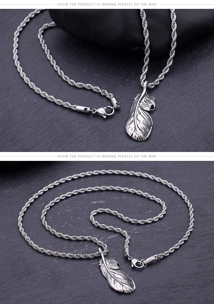 Men's Necklace 316L Stainless Steel Retro Punk Personality Trinkets Feather Decoration Wholesale Pendant Necklace