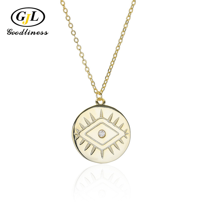Simple Design Silver Necklace Gold Plated Circel Round Eye Pendant Necklace
