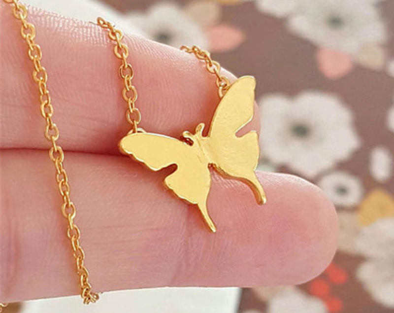Stainless Steel Gold Plated Butterfly Nameplate Choker Custom Pendant Necklace