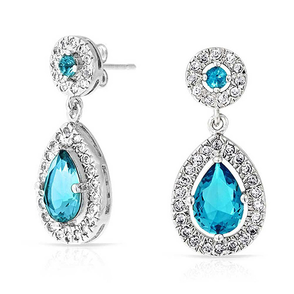 Blue Topaz 925 Silver Dangle Earrings Jewelry with AAA CZ