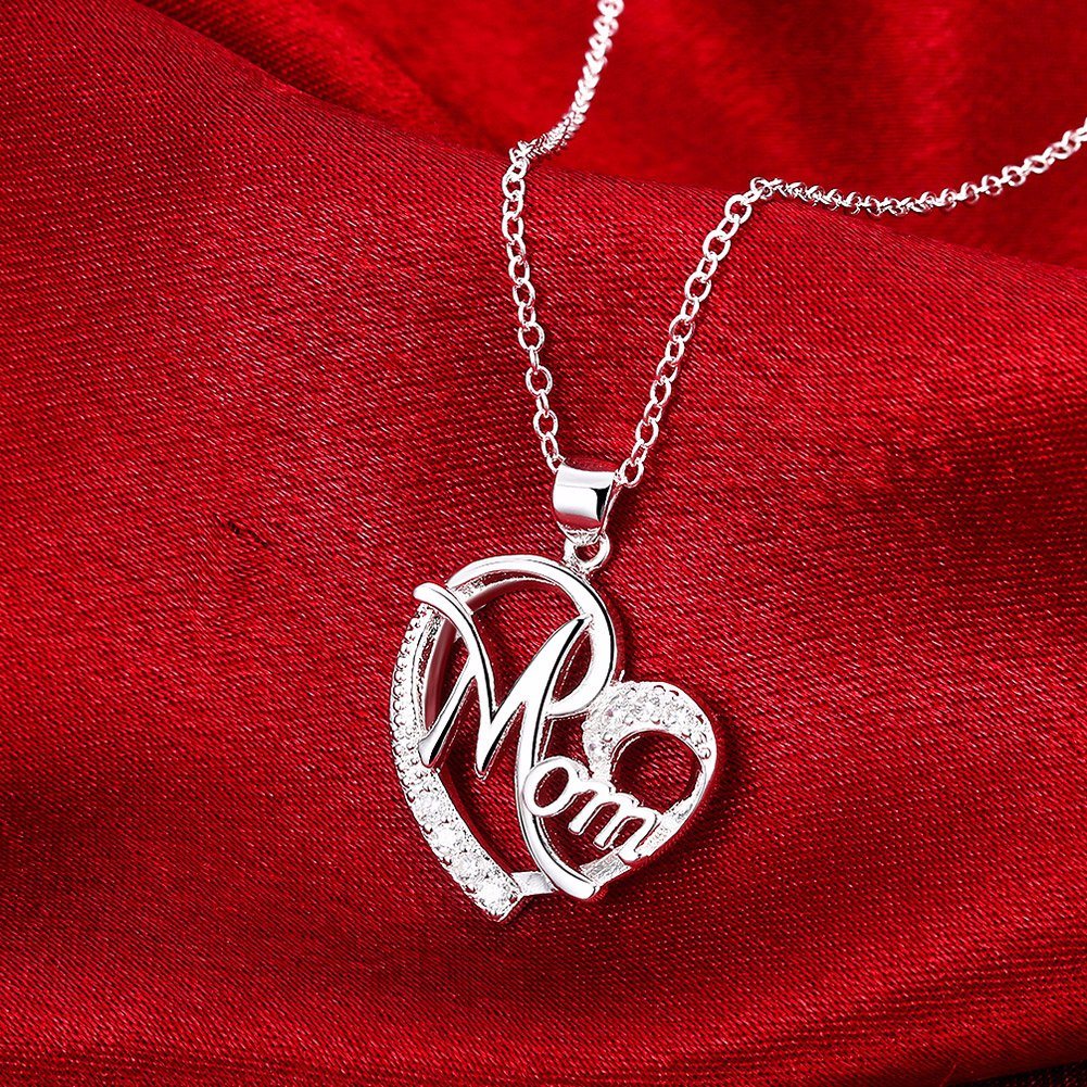 2017 Hot Sale Mother's Love Heart Shape Necklace Zircon Sterling Silver Necklace