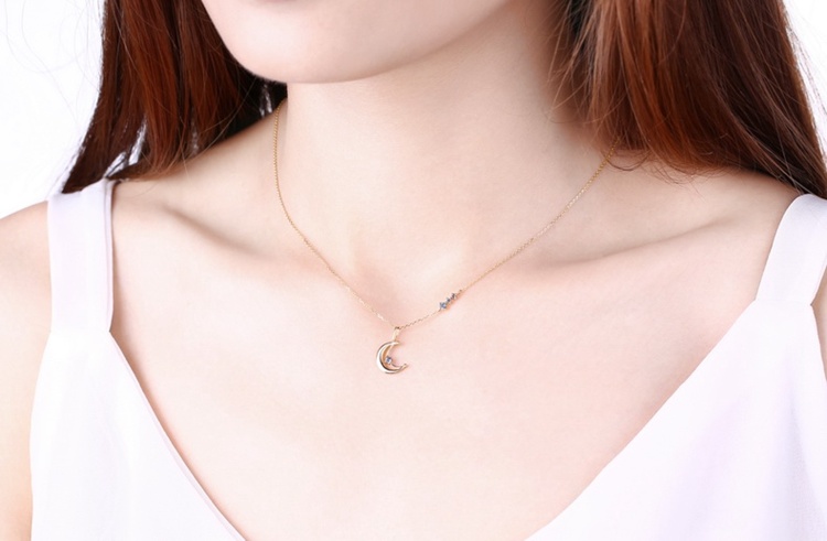 14K Rose Gold Necklace Dainty Crescent Moon Pendant Necklace with London Blue Topaz