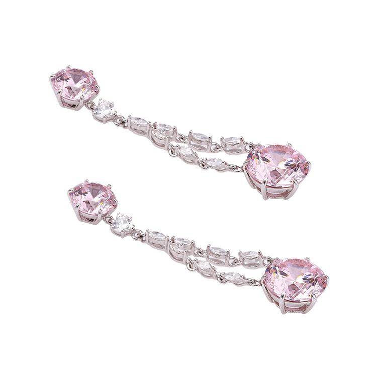 Diamond CZ Earrings Lightening Pink Gold Earrings for Women