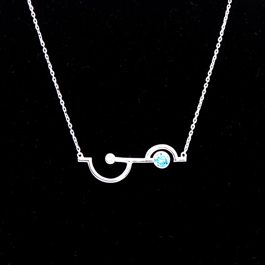 New Design Fashion Jewelry 925 Sterling Silver Blue Cubic Zirconia Clavicle Chain Necklace Bar Necklace