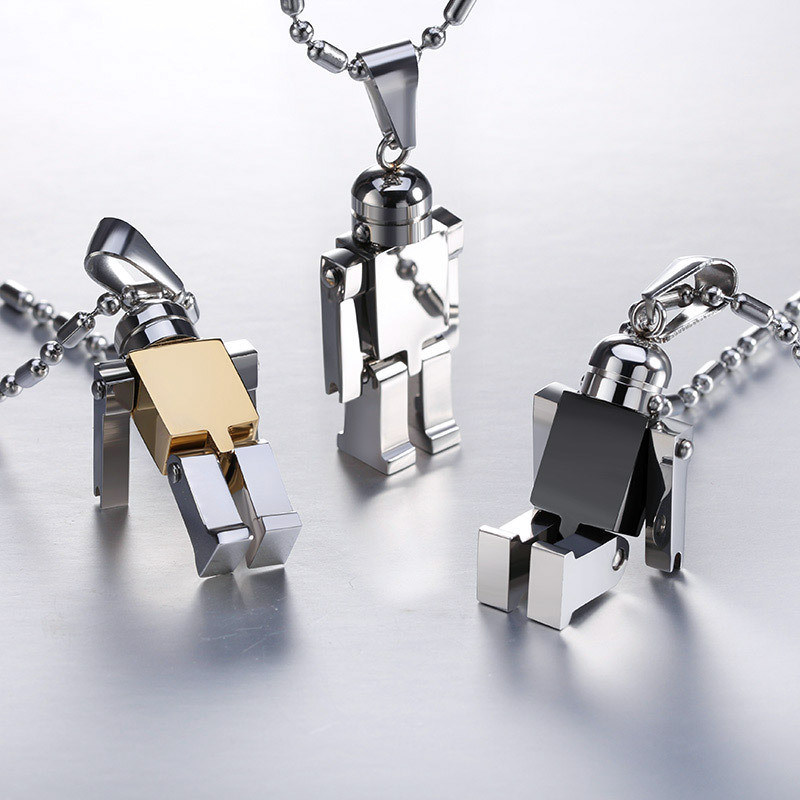 Mens Fashion Jewelry Stainless Steel Robot Necklace Pendant