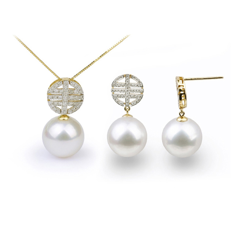 14K Yellow Gold Diamond Jewelry with Natural Fresh Water Pearl