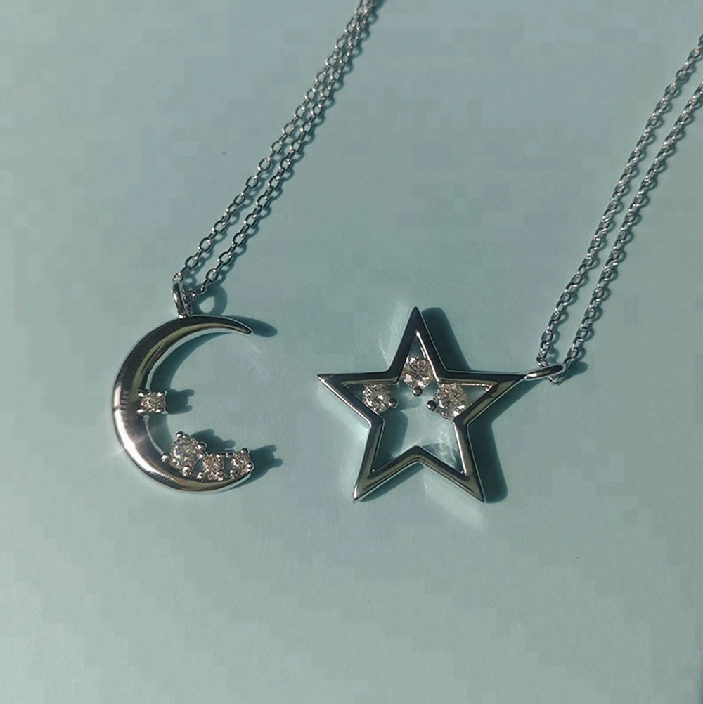 Fashion Moon Star Pendant Choker Necklace Alloy Zinc Chain Necklace