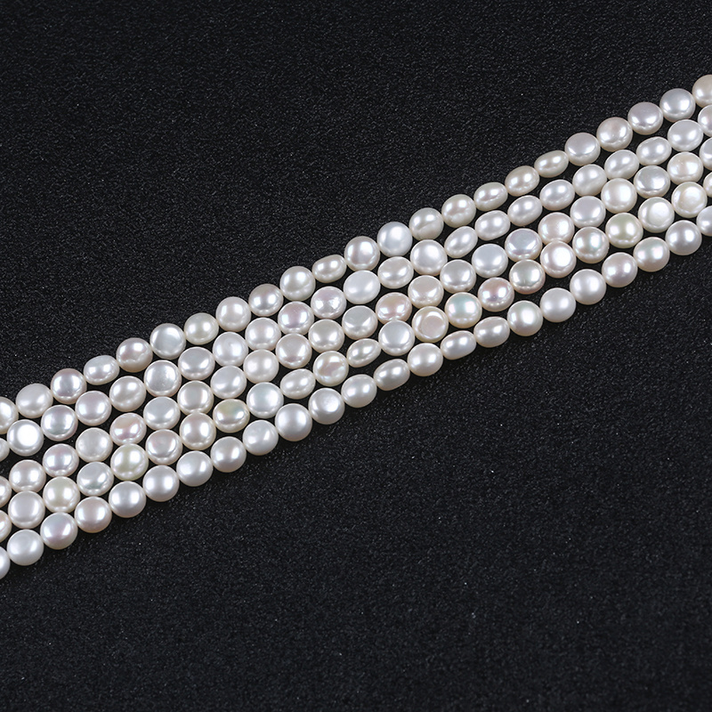 7-8mm White Button Shape Loose Freshwater Pearl Beads Strands