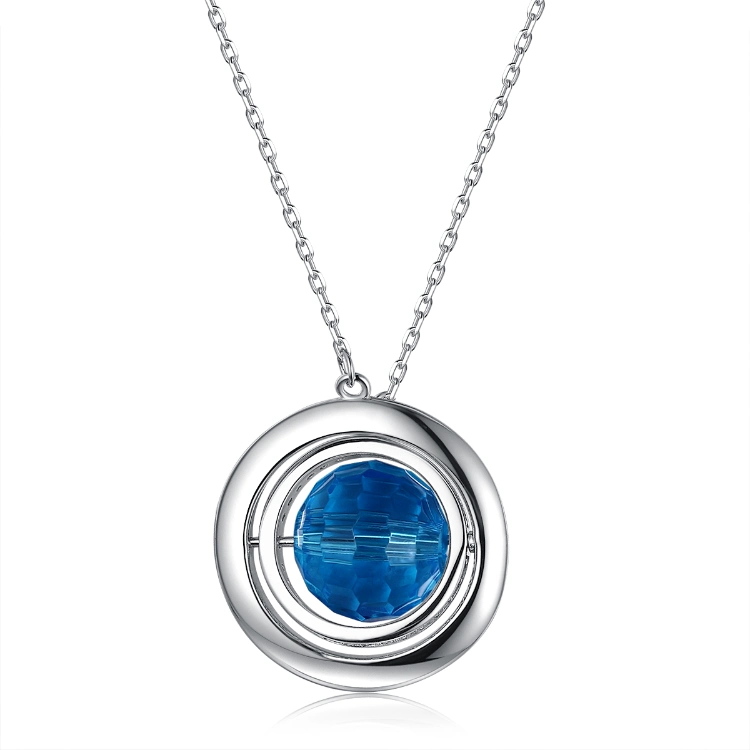 Keiyue New Design Rotate Blue Round Stone 925 Sterling Silver Jewelry Women Necklace
