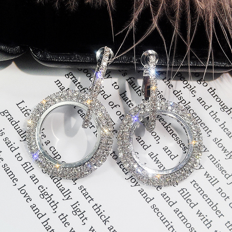 Fashion Wedding Crystal Party Silver Drop Earrings Women Jewelry