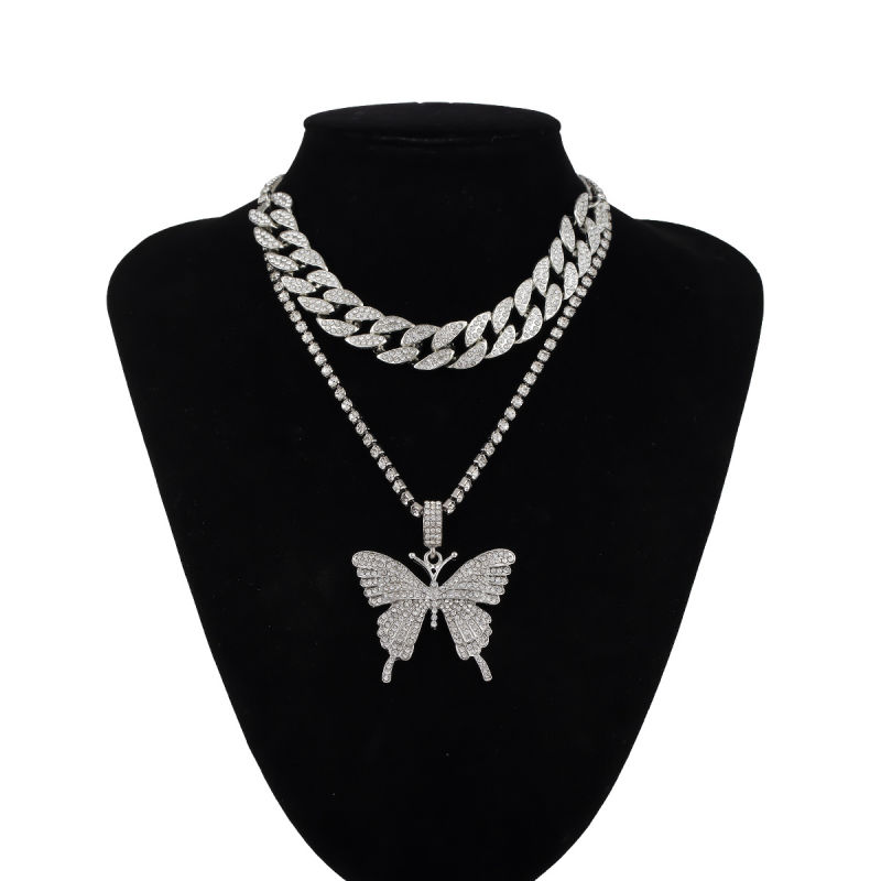 Vintage Set with Cuban Chain Big Butterfly Necklace