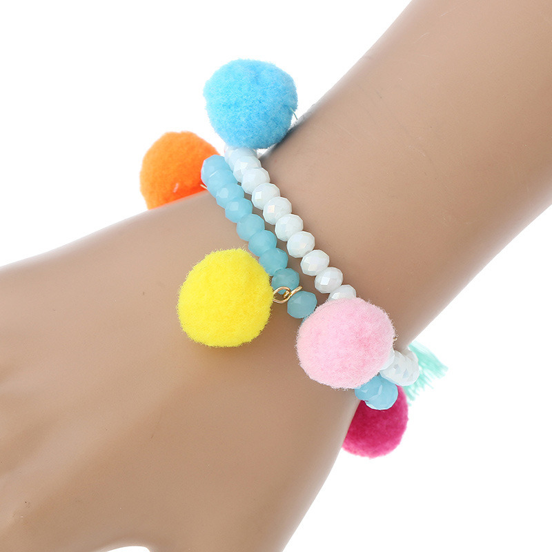 Simple Beads Jewelry Tassel Ball Charm Crystal Beaded Bracelets for Gift