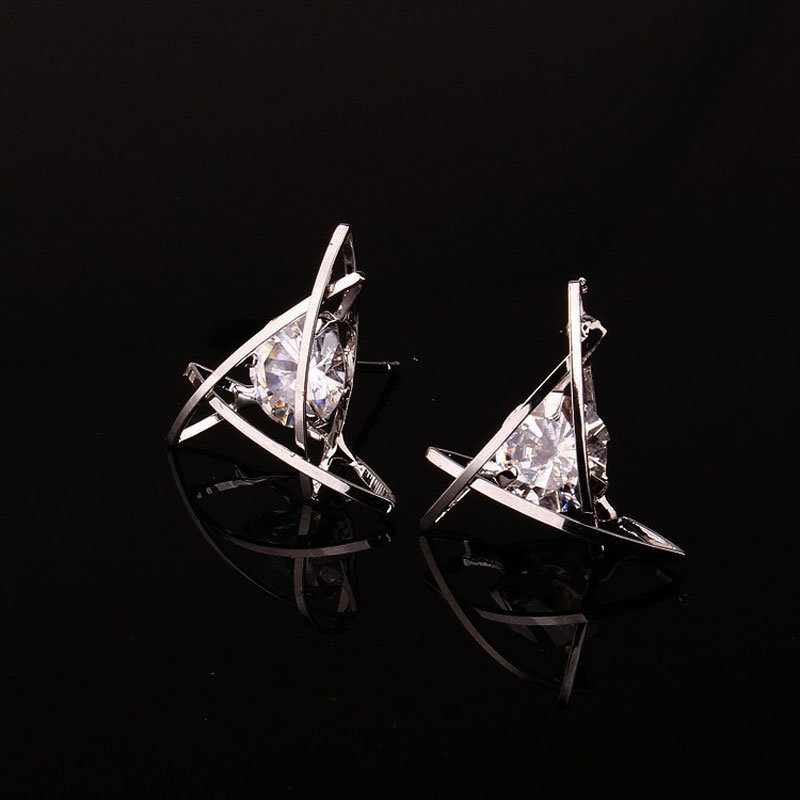 Women Trinkets Triangle Zircon Earrings Toe Square Silver Earrings Fashion Jewelry