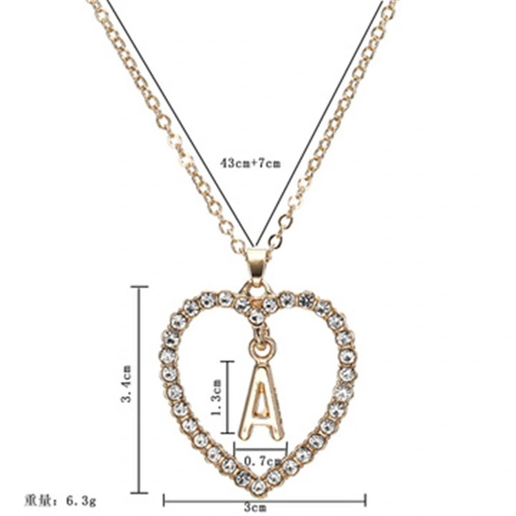 Fashionable Simple Diamond Heart 26 Letter Love Necklace