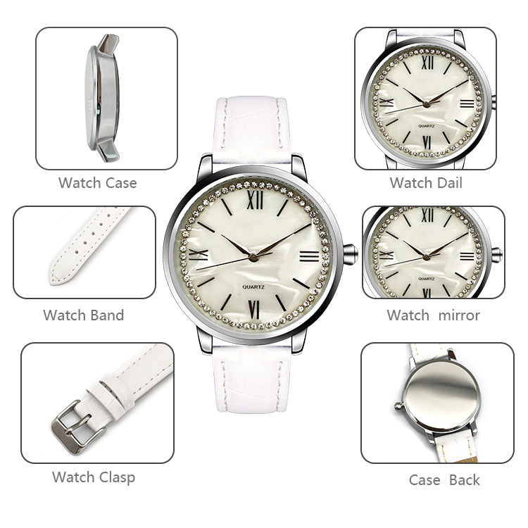 Interchangeable Strap Ladies Wrist Watch with Mother Pearl White Surface
